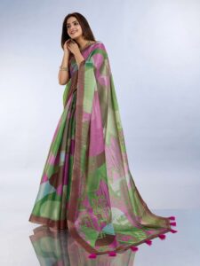 Modern Abstract Printed Linen Shimmer Saree