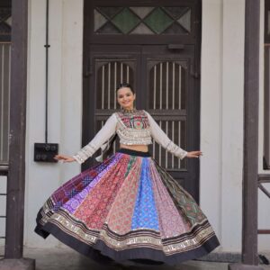 Cotton Printed Navratri Lehenga Choli Set with Gota & Mirror Lace